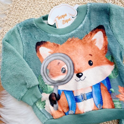 Conj. Casaco Raposa Aventureira e Calça de Pelinho - Verde